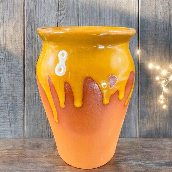 New Buffalo Michigan Mexico RedWare Pottery Vase Vessel Planter Drip Glaze VTG - Picture 2 of 13